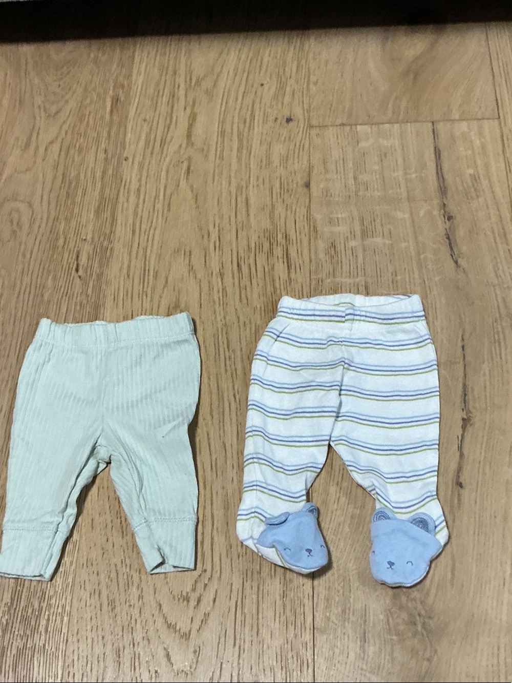 Carter's Light Green Pants and Blue-Striped Footed One-Piece Set